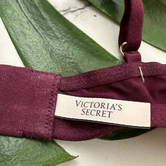 Victorias Secret Unlined Demi Bra Size 36 D Purple Pink Embroidered Lace Sheer - Picture 7 of 8